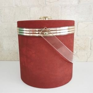 Vintage Cinnamon Brown Ice Bucket, Faux Suede Retro